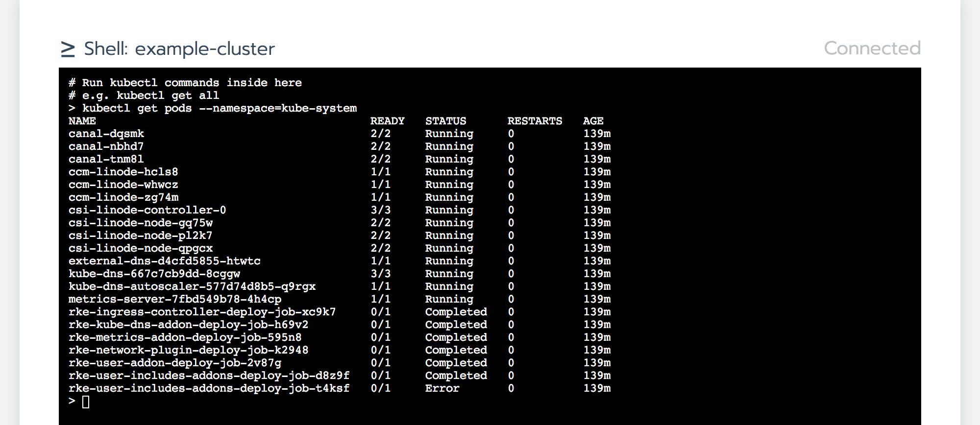 Rancher kubectl web CLI Rancher kubectl web CLI