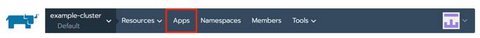 Rancher project navigation bar - Apps highlighted Rancher project navigation bar - Apps highlighted