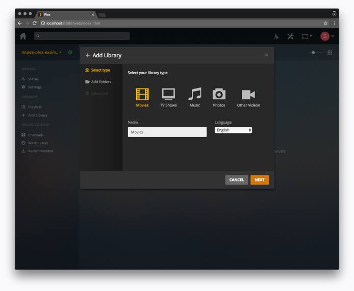Plex web interface - Library type Plex web interface - Library type