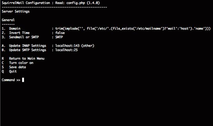 squirrelmail-config server settings menu . squirrelmail-config server settings menu .