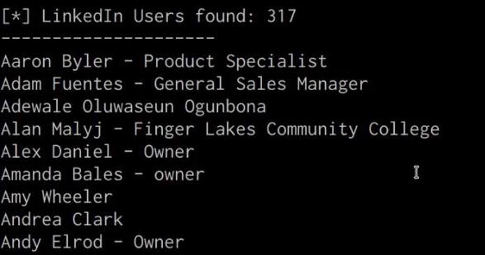 theHarvester utility output theHarvester utility output