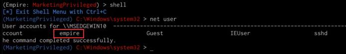 Empire client creating local accounts shell net user command Empire client creating local accounts shell net user command
