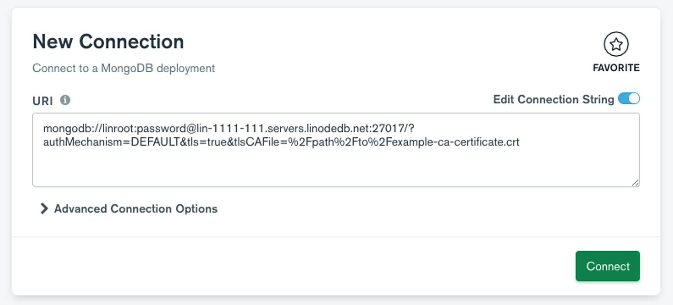 The New Connection window in MongoDB Compass The New Connection window in MongoDB Compass